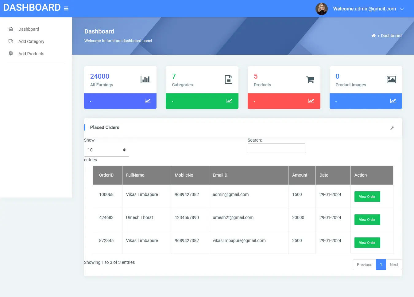 Furniture E-commerce website